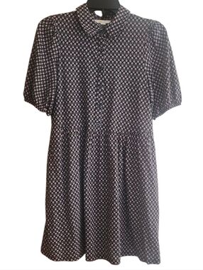 Boden Black and White Botanical Bud Pattern Short-Sleeve Dress